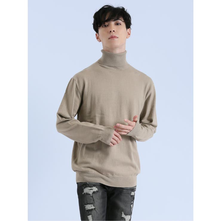 33ベージュ | ミドルゲージ タートルネック ニット | TAKA-Q MEN