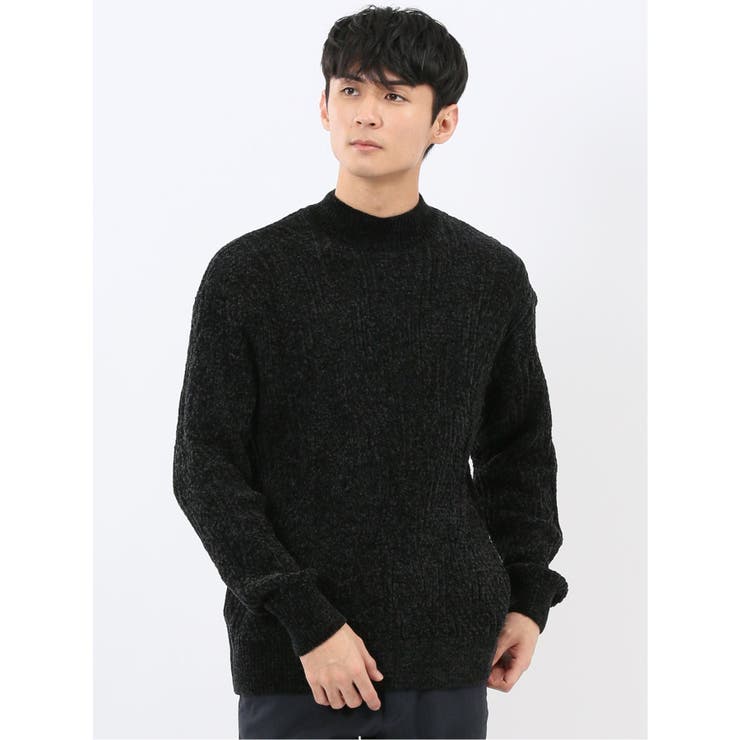 05黒 | ハンドウォッシャブル モール幾何学柄 モックネックニット | TAKA-Q MEN