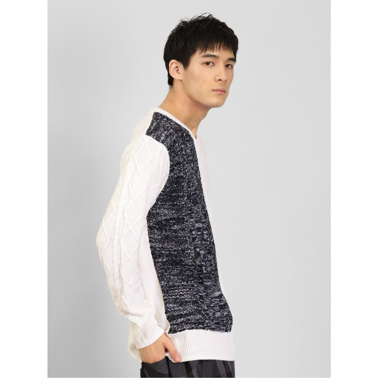 ウォッシャブル 編地切替 Vネックニット | TAKA-Q MEN | 詳細画像4 