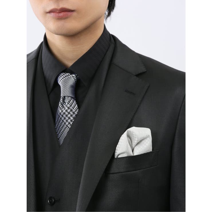 91銀 | シルク混 四面 パネルチーフ | TAKA-Q MEN