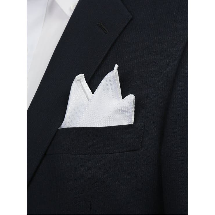 01白 | シルク混 グレンチェック柄チーフ | TAKA-Q MEN