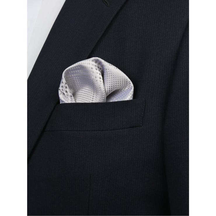 04グレー | シルク混 グレンチェック柄チーフ | TAKA-Q MEN