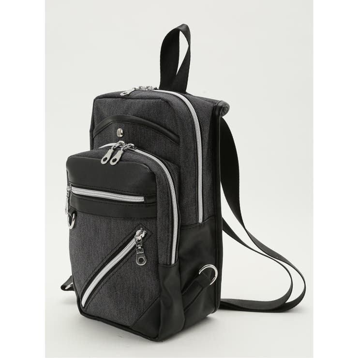 05黒 | デニム調 ダブルジップ ボディバッグ | TAKA-Q MEN