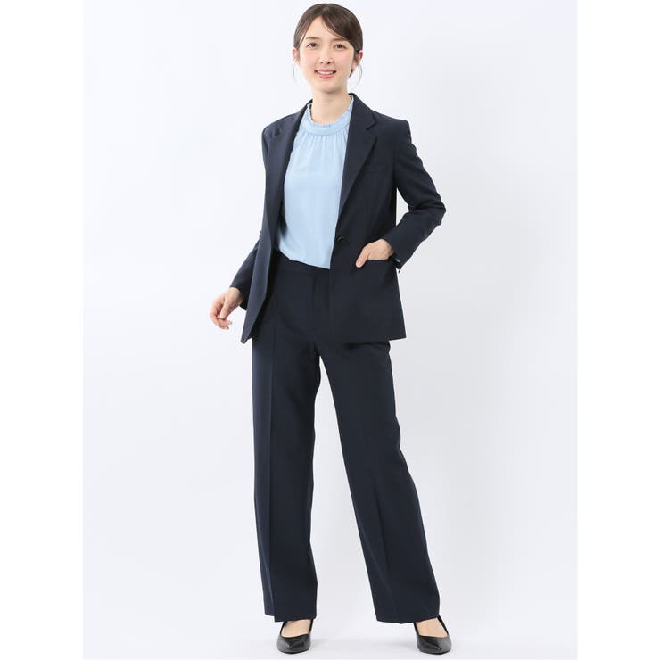 ウーリッシュ リラクシング 1ボタンジャケット＋セミワイドパンツ 紺 | TAKA-Q WOMEN | 詳細画像1 
