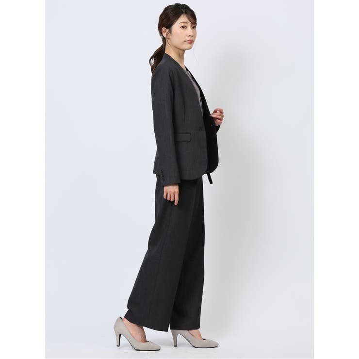 シャークスキン カラーレスジャケット＋セミワイドパンツ 紺 | TAKA-Q WOMEN | 詳細画像2 