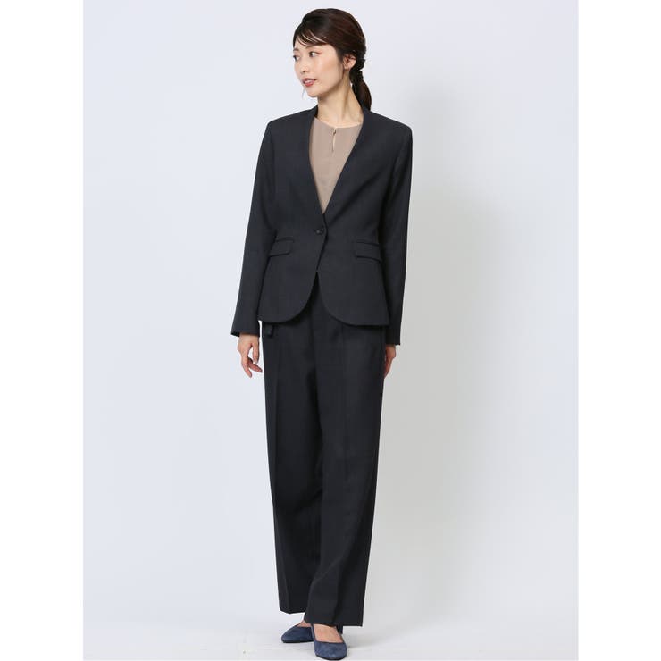 70青 | シャークスキン カラーレスジャケット＋セミワイドパンツ 青 | TAKA-Q WOMEN