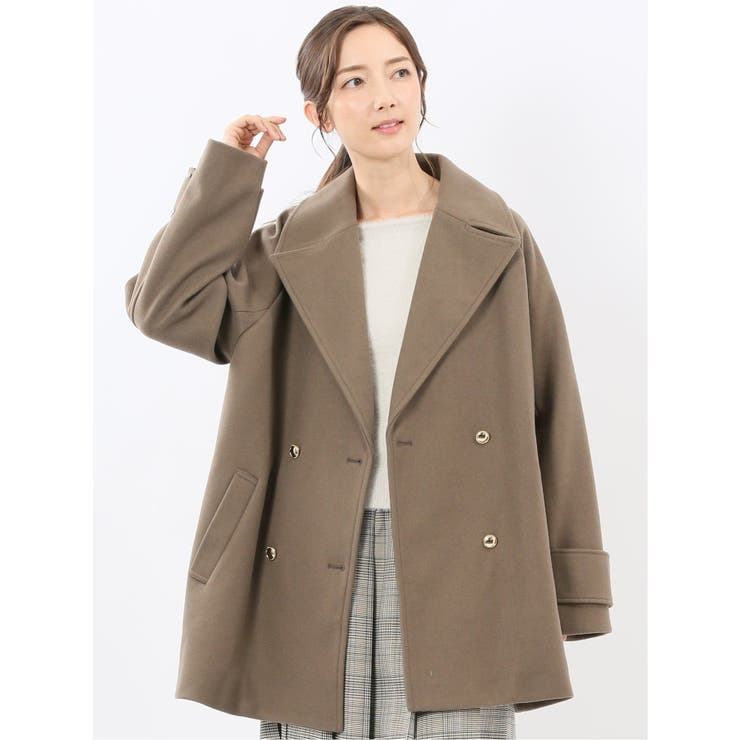 35こげ茶 | ライトシャギー メタルボタン ピーコート | TAKA-Q WOMEN