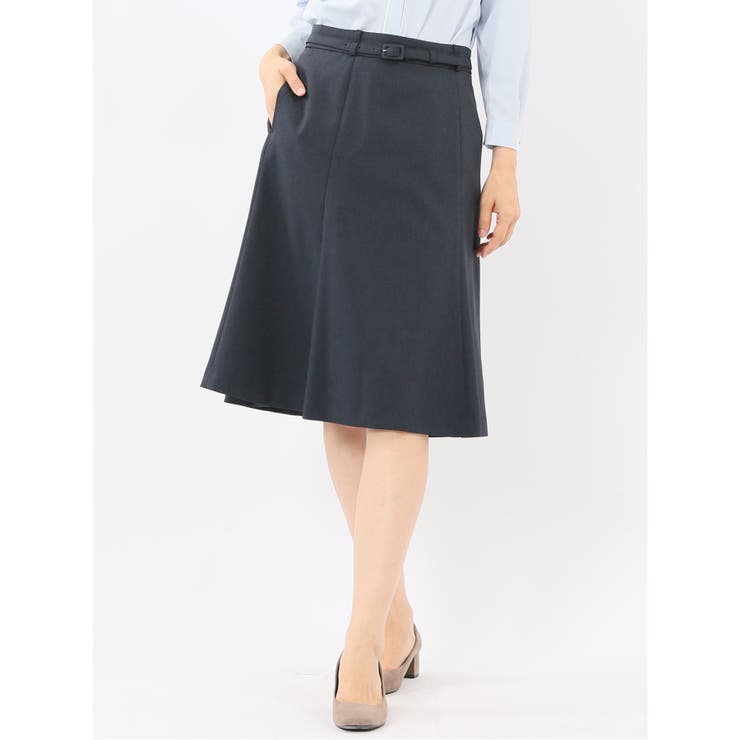 ストレッチウォッシャブル ウール調 フレアースカート 紺(セットアップ可能) | TAKA-Q WOMEN | 詳細画像1 