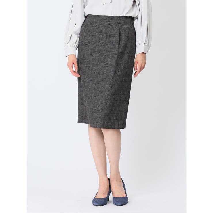 04グレー | レーヨン混ストレッチ タイトスカート チェックグレー(セットアップ可能) | TAKA-Q WOMEN