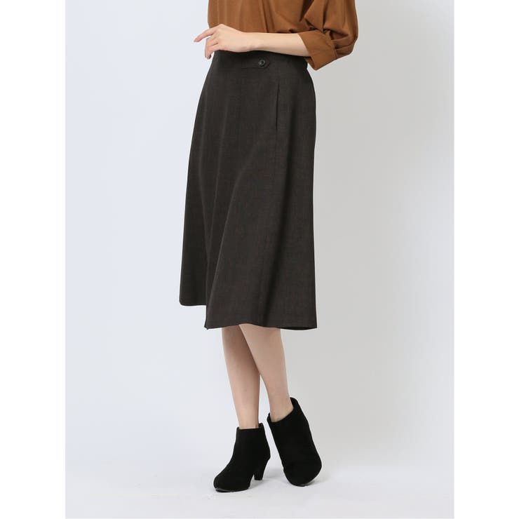 シャークスキン フレアースカート こげ茶(セットアップ可能) | TAKA-Q WOMEN | 詳細画像1 