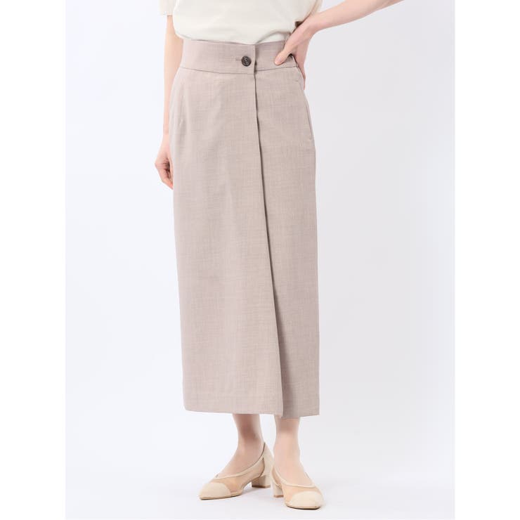 杢調 ラップ風ロングスカート ベージュ(セットアップ可能) | TAKA-Q WOMEN | 詳細画像1 