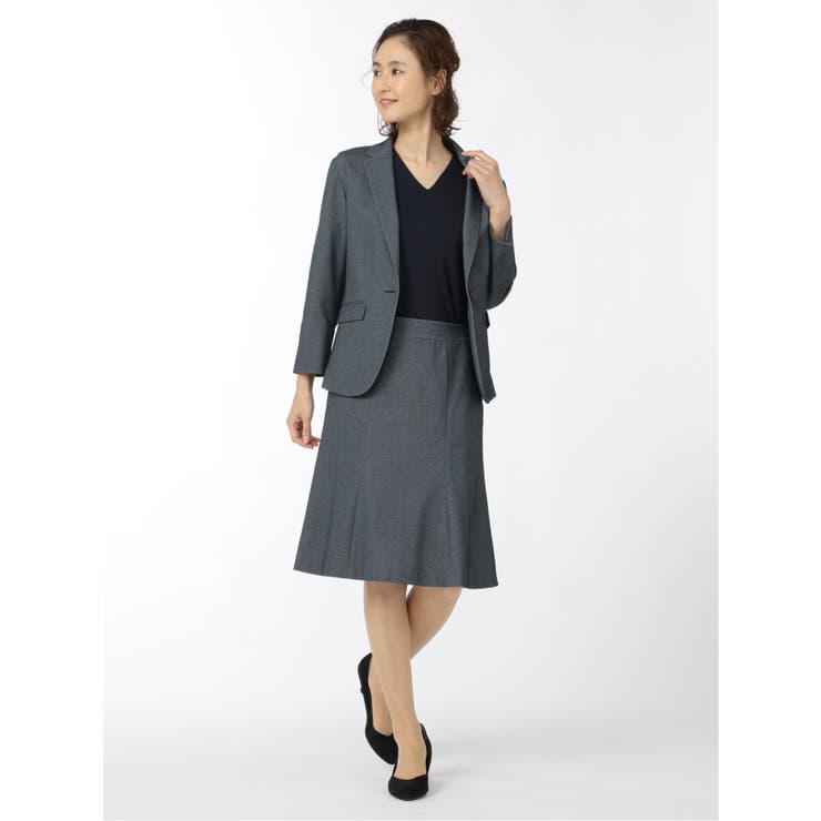 ドビーニット セットアップ マーメイドスカート 紺[品番：TKQJ0015430