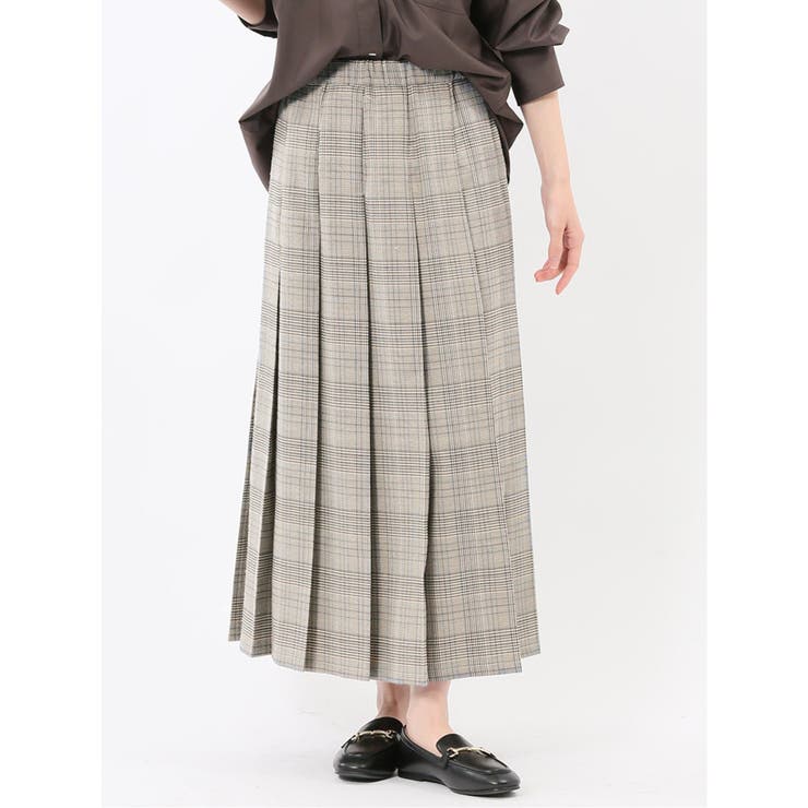 ストレッチウォッシャブル グレンチェック柄 プリーツスカート | TAKA-Q WOMEN | 詳細画像1 