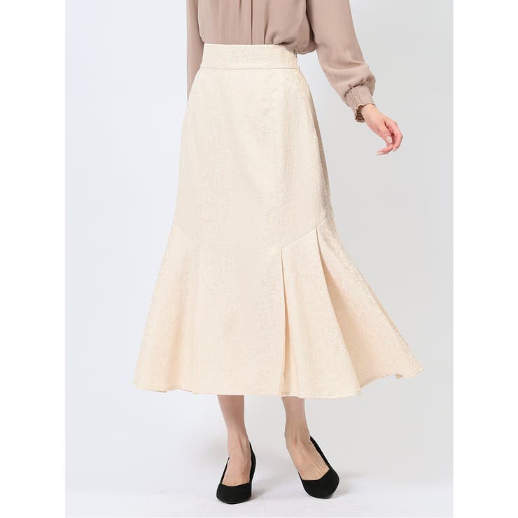 33ベージュ | 裾プリーツ ロングスカート ジャガード | TAKA-Q WOMEN