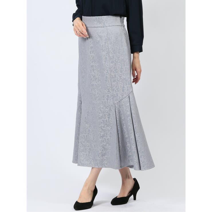 73サックス | 裾プリーツ ロングスカート ジャガード | TAKA-Q WOMEN