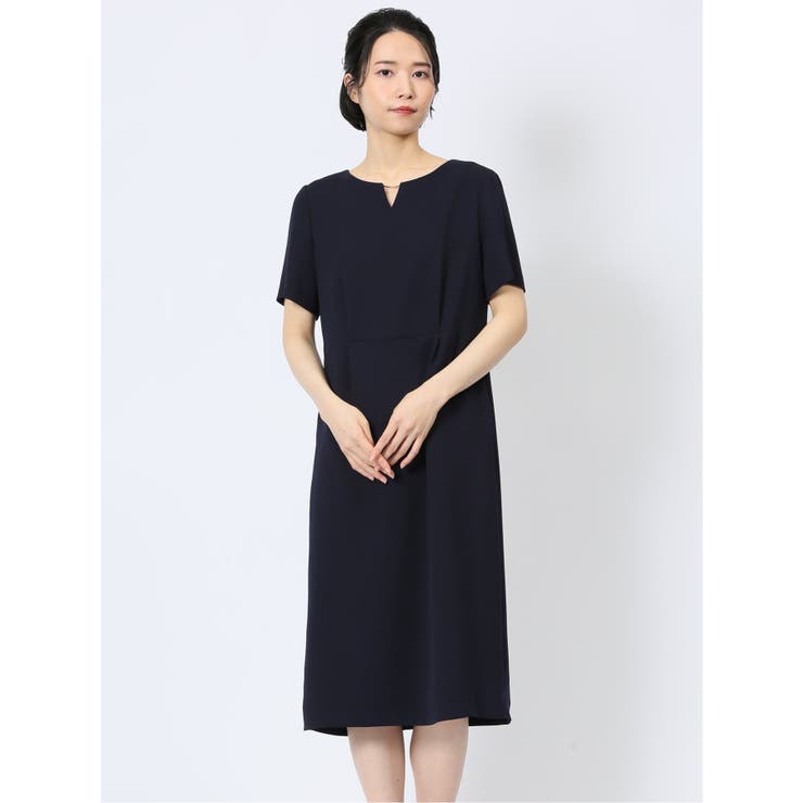 ストレッチウォッシャブル サックワンピース 紺・ダルブルー(セットアップ可能) | TAKA-Q WOMEN | 詳細画像1 