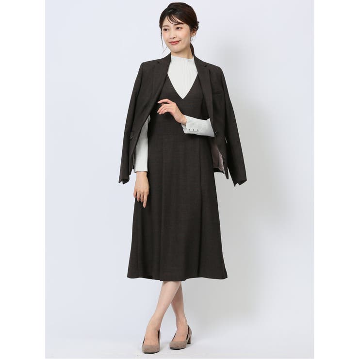 シャークスキン ジャンパースカート こげ茶(セットアップ可能) | TAKA-Q WOMEN | 詳細画像5 