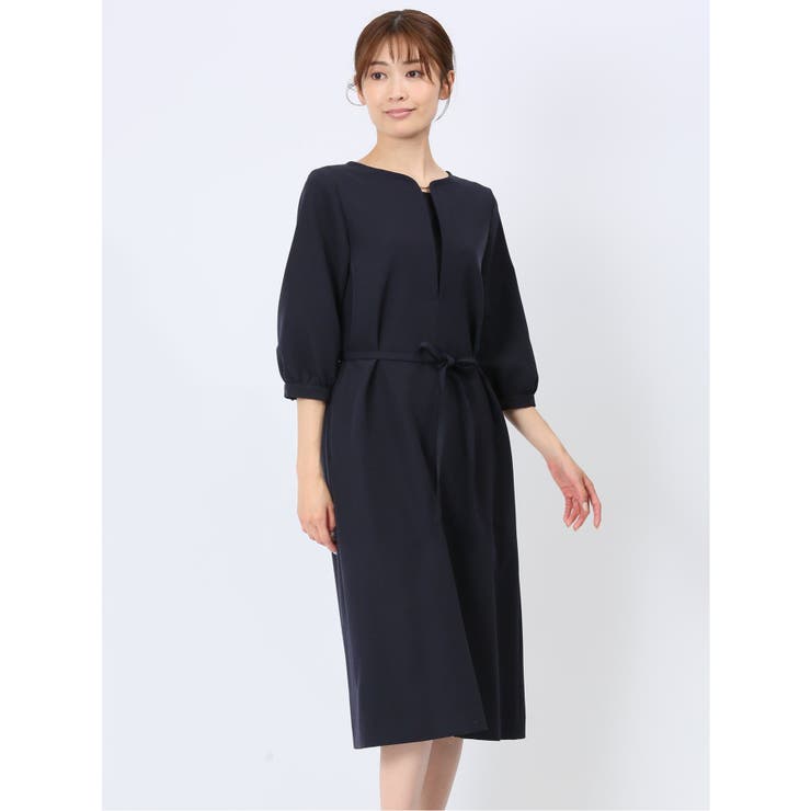 ダブルクロス サックワンピース 紺(セットアップ可能) | TAKA-Q WOMEN | 詳細画像1 
