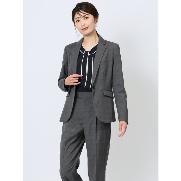 DELEGANT チェック柄 1ボタンジャケット グレー(セットアップ可能) | TAKA-Q WOMEN | 詳細画像1 