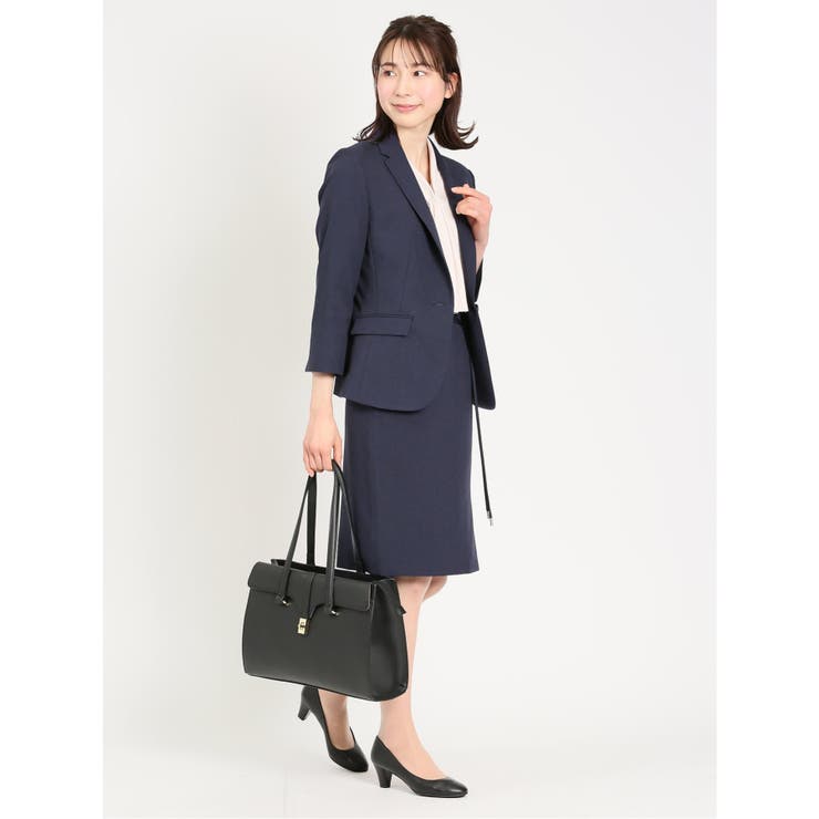 綿麻ライク 1ボタン7分袖ジャケット 紺(セットアップ可能)[品番