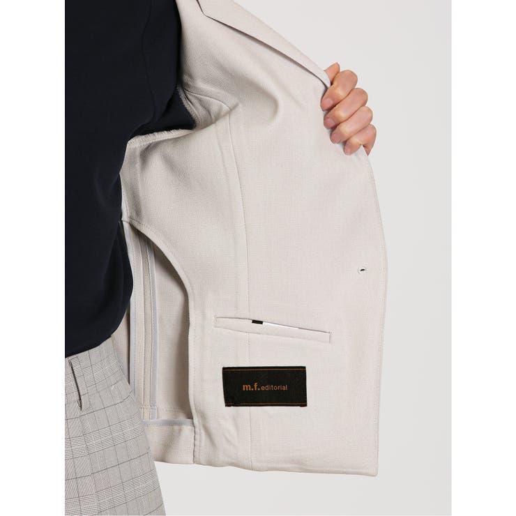 麻調合繊 キーネック7分袖ジャケット ライトグレー(セットアップ可能
