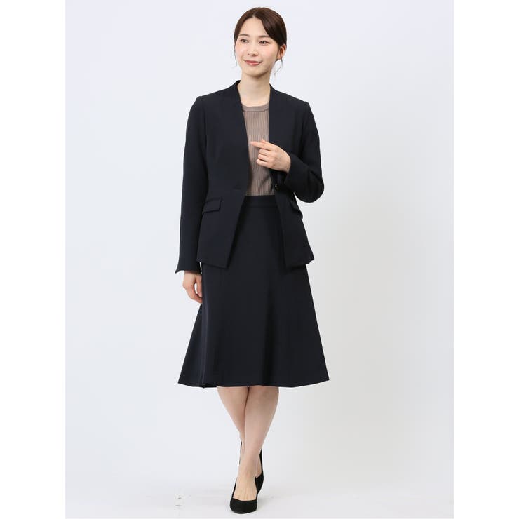 ストレッチウォッシャブル カラーレスジャケット 紺(セットアップ可能) | TAKA-Q WOMEN | 詳細画像5 
