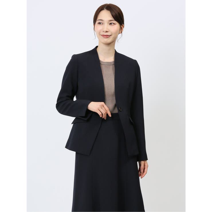75紺 | ストレッチウォッシャブル カラーレスジャケット 紺(セットアップ可能) | TAKA-Q WOMEN