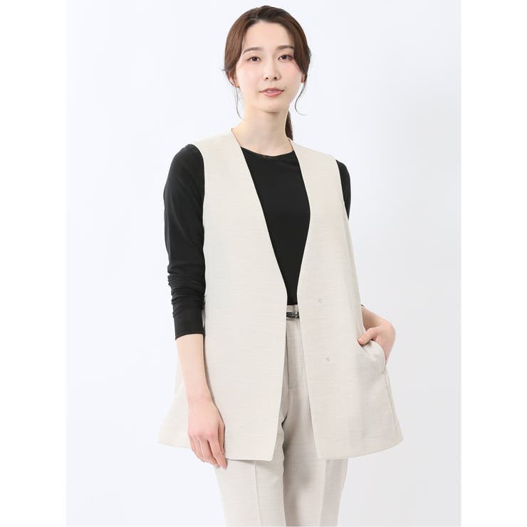 麻調合繊 ペプラム ジレ(セットアップ可能) | TAKA-Q WOMEN | 詳細画像1 