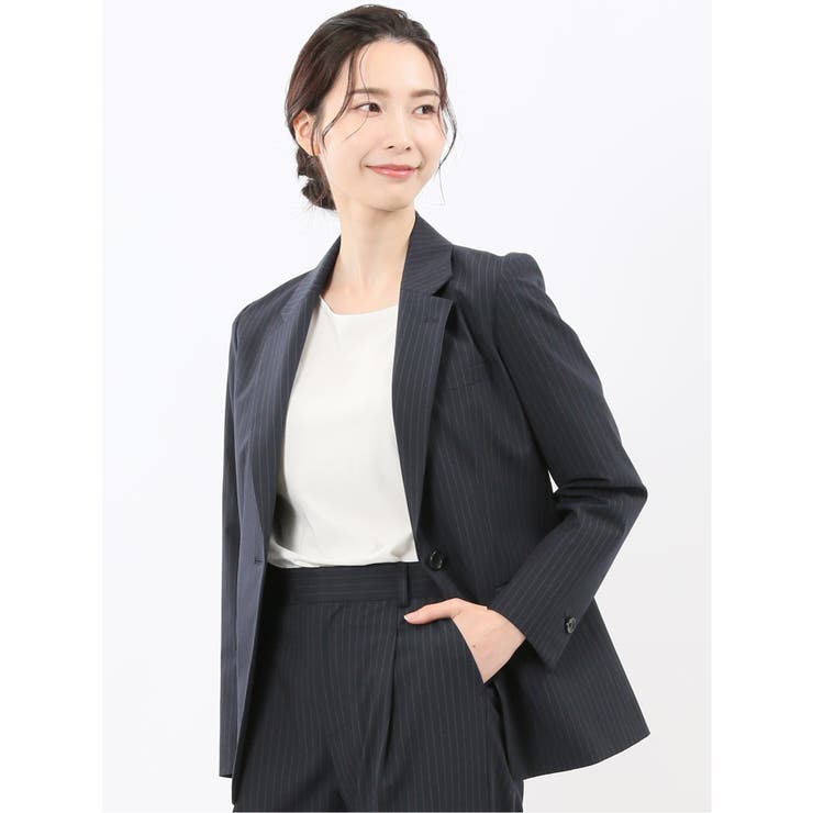 75紺 | ストレッチウォッシャブル ピンスト リラクシング | TAKA-Q WOMEN