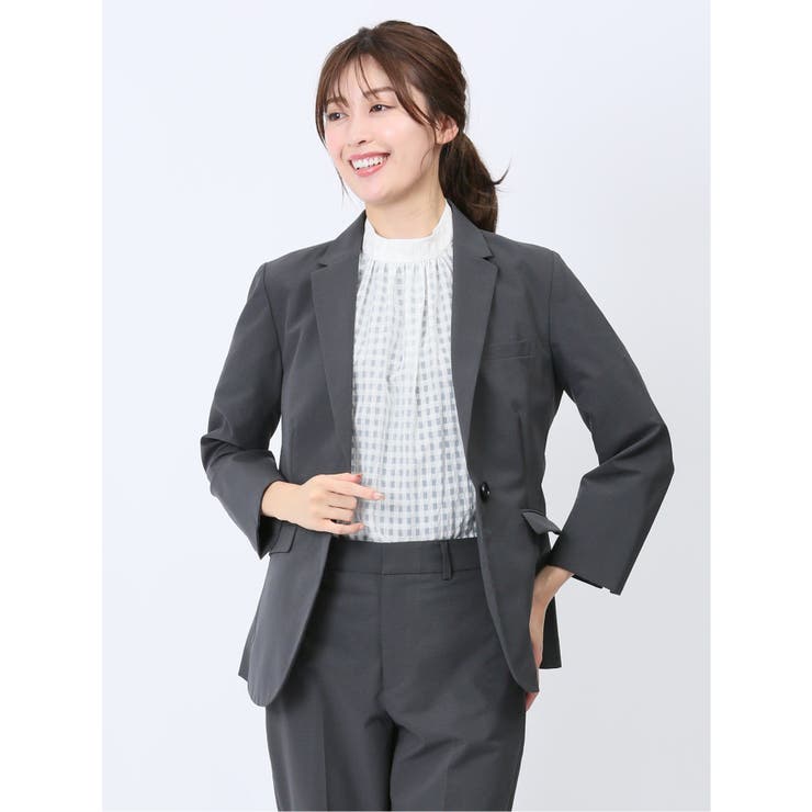 クールドッツ 1ボタン7分袖ジャケット グレー(セットアップ可能) | TAKA-Q WOMEN | 詳細画像1 