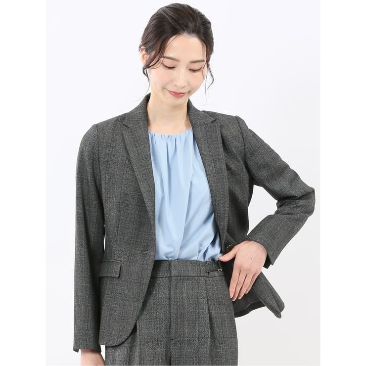 06グレー | ストレッチウォッシャブル ウール調 1ボタンジャケット | TAKA-Q WOMEN