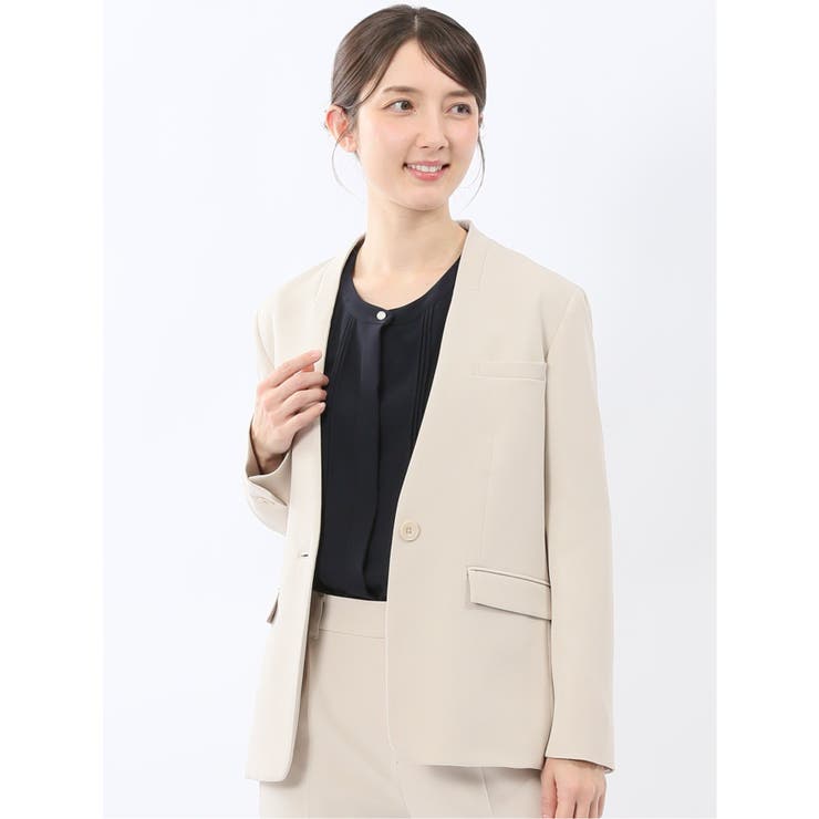 ダブルクロス カラーレスジャケット ベージュ(セットアップ可能) | TAKA-Q WOMEN | 詳細画像1 