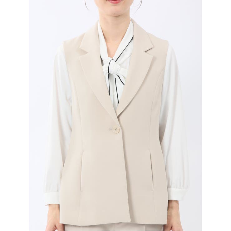 ダブルクロス ロングジレ ベージュ(セットアップ可能) | TAKA-Q WOMEN | 詳細画像6 