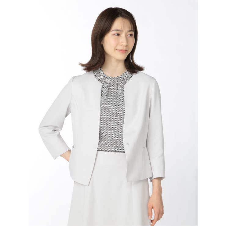 麻調合繊 セットアップ キーネック7分袖ジャケット ライトグレー 品番 Tkqj Taka Q Women タカキューウーマン の レディースファッション通販 Shoplist ショップリスト