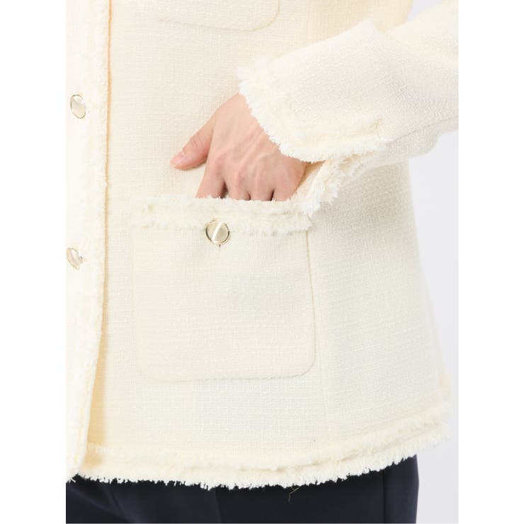 ファンシーツイード ノーカラージャケット アイボリー | TAKA-Q WOMEN | 詳細画像10 