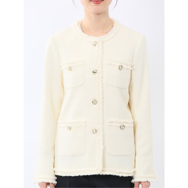 ファンシーツイード ノーカラージャケット アイボリー | TAKA-Q WOMEN | 詳細画像6 