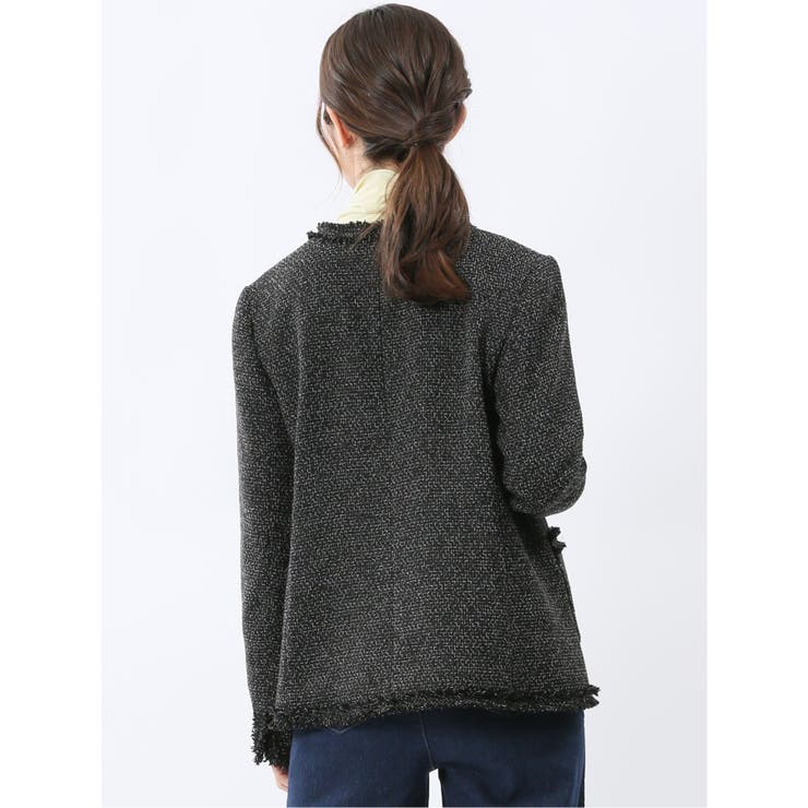 ファンシーツイード ノーカラージャケット 黒 | TAKA-Q WOMEN | 詳細画像3 