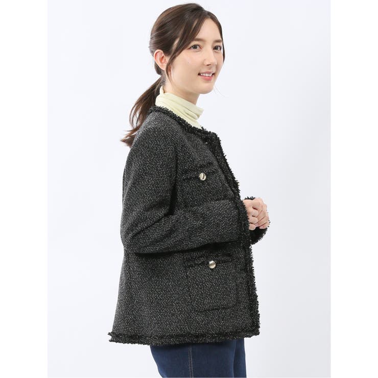 ファンシーツイード ノーカラージャケット 黒 | TAKA-Q WOMEN | 詳細画像4 