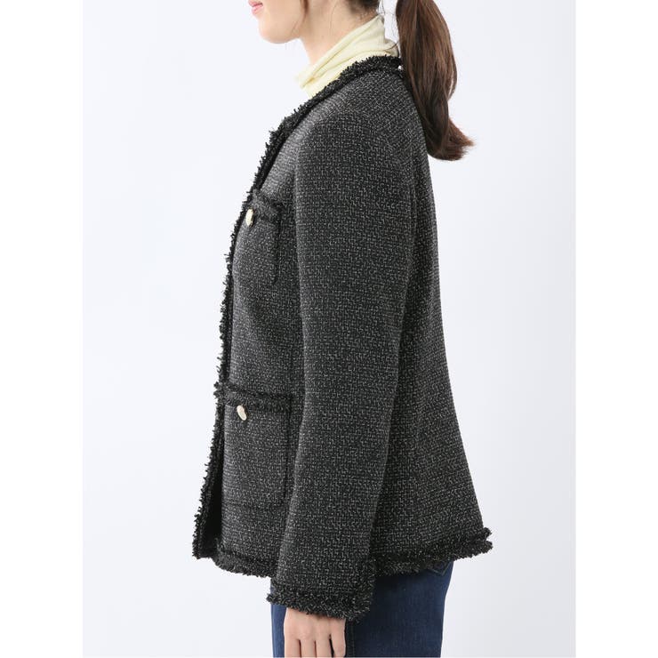 ファンシーツイード ノーカラージャケット 黒 | TAKA-Q WOMEN | 詳細画像7 