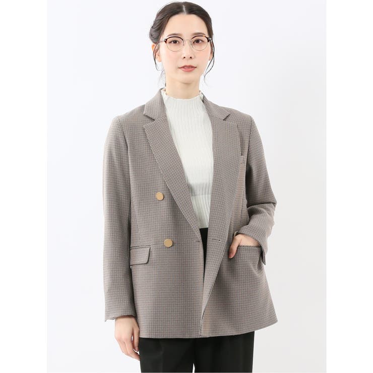 33ベージュ | ストレッチウォッシャブル チェック柄 リラクシング ダブルジャケット | TAKA-Q WOMEN
