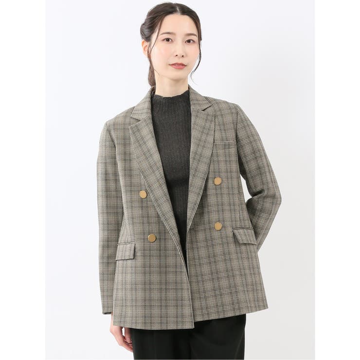 04グレー | ストレッチウォッシャブル チェック柄 リラクシング ダブルジャケット | TAKA-Q WOMEN