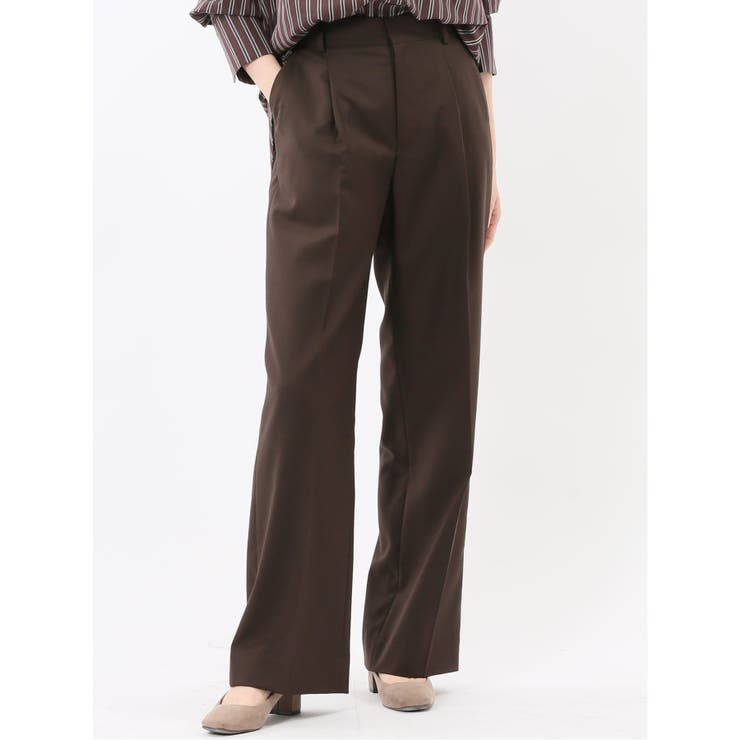 ウォッシャブル クリアツイル タックワイドパンツ こげ茶(セットアップ可能) | TAKA-Q WOMEN | 詳細画像1 