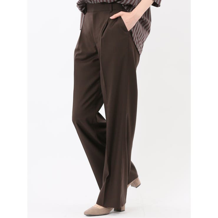 ウォッシャブル クリアツイル タックワイドパンツ こげ茶(セットアップ可能) | TAKA-Q WOMEN | 詳細画像2 