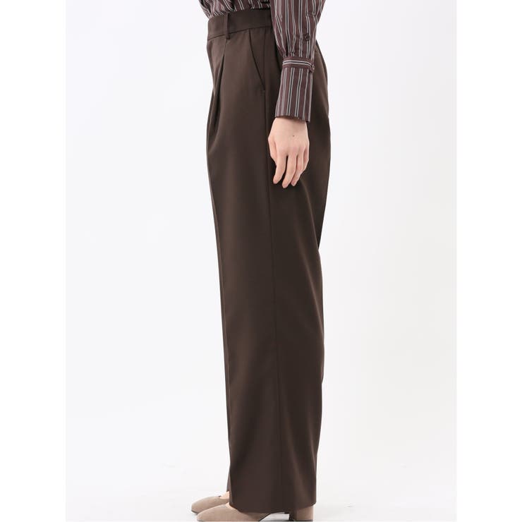 ウォッシャブル クリアツイル タックワイドパンツ こげ茶(セットアップ可能) | TAKA-Q WOMEN | 詳細画像6 