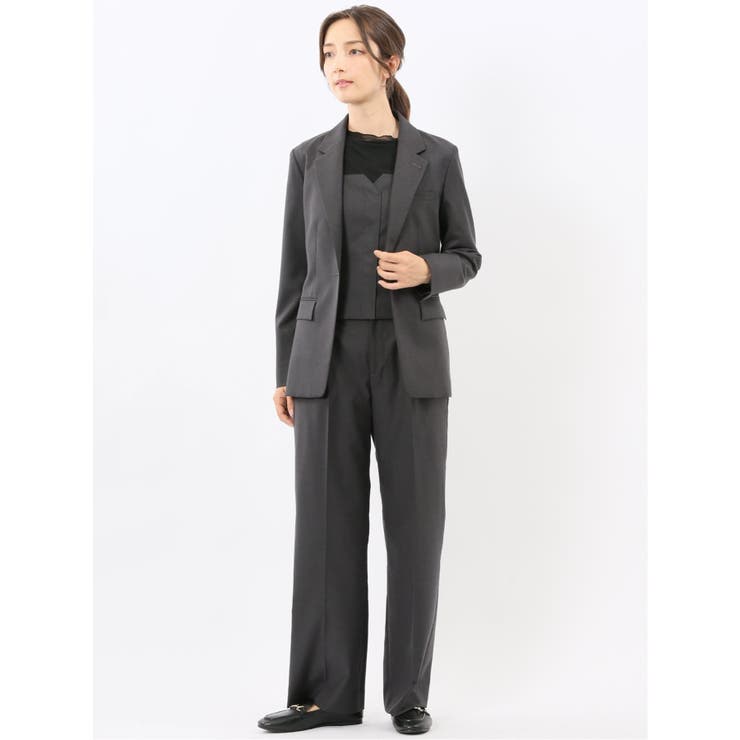 ウォッシャブル クリアツイル タックワイドパンツ グレー(セットアップ可能) | TAKA-Q WOMEN | 詳細画像5 