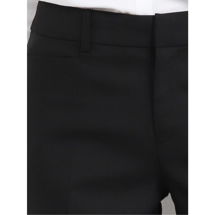 ウール混 ストレートパンツ 黒無地(セットアップ可能)[品番