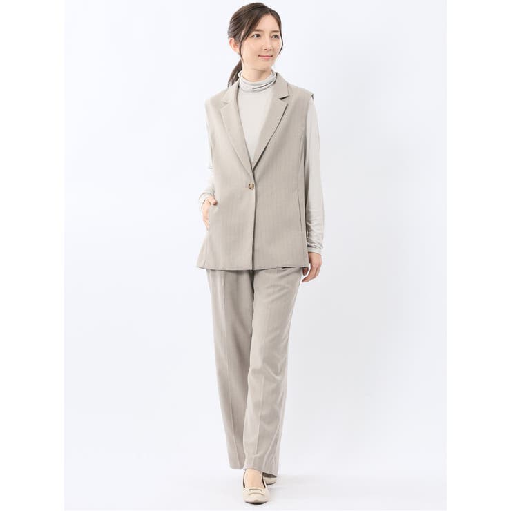 ビリーストライプ ワイドパンツ ベージュ(セットアップ可能) | TAKA-Q WOMEN | 詳細画像5 