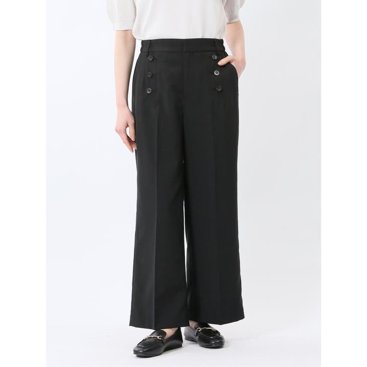 杢調 ボタン付き ワイドパンツ 黒(セットアップ可能) | TAKA-Q WOMEN | 詳細画像1 