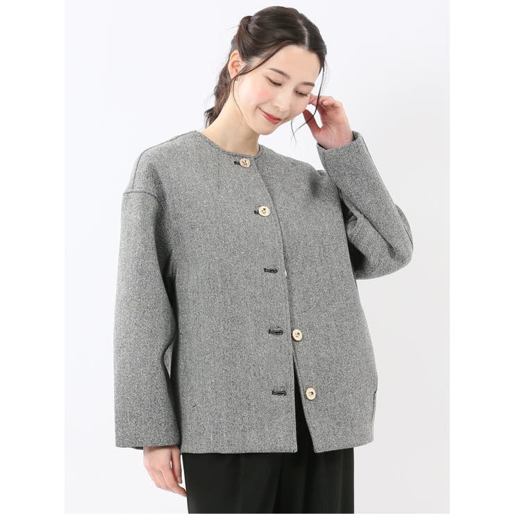 95モノトーン | ツイード調ボンディング ノーカラーブルゾン | TAKA-Q WOMEN