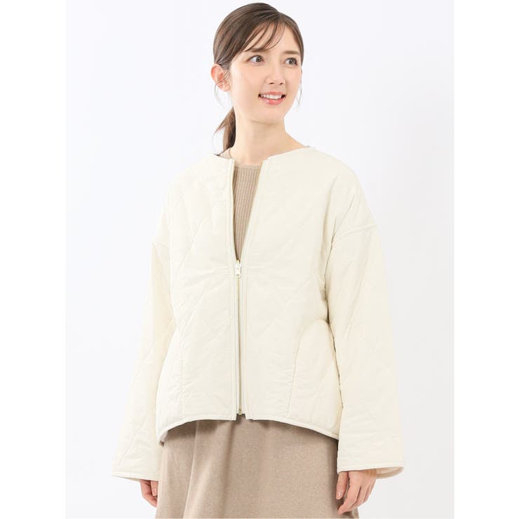 02アイボリー | ファー×キルト リバーシブル ショート中綿ブルゾン | TAKA-Q WOMEN